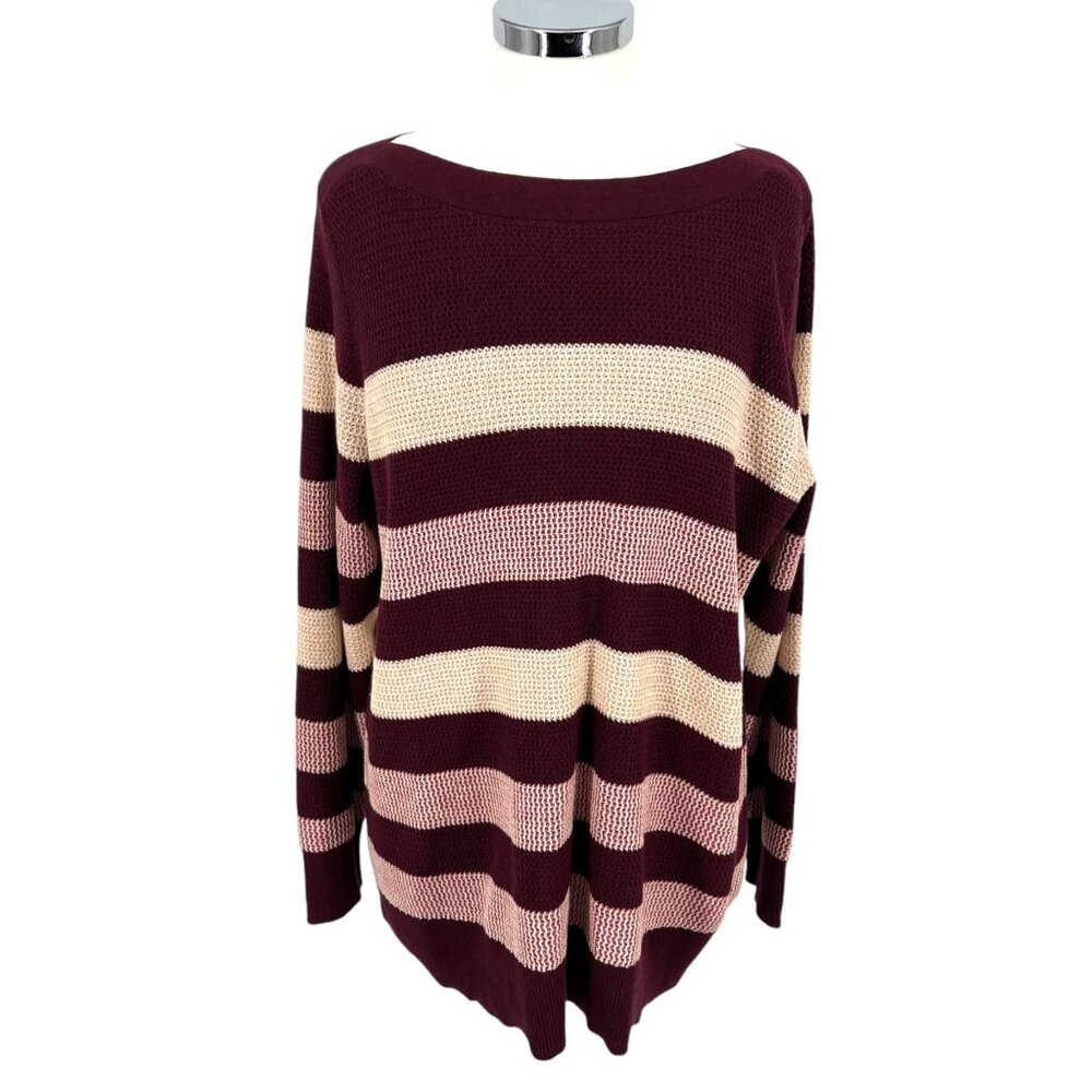 Market & Spruce Striped Boatneck Sweater Burgundy Pink Cream Size 1X NWT